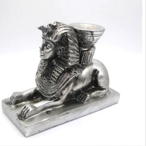 Silver egyptian Sphinx Crystal Sphere stand Decor